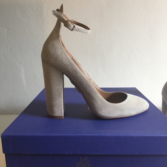 Aquazzura Alix grey suede ankle strap heels sz 37 (US 7)